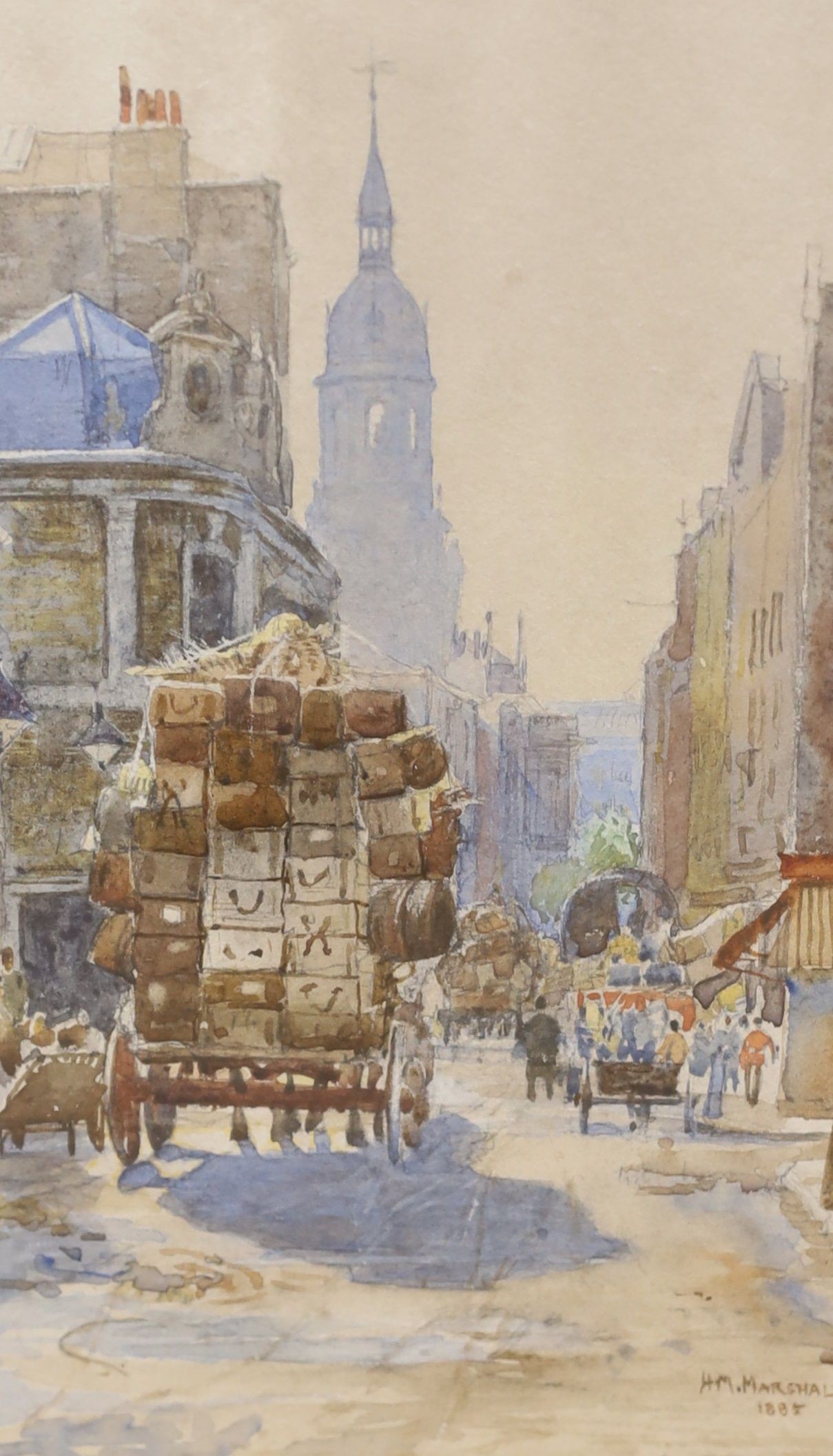 Herbert Menzies Marshall (1841-1913), watercolour, Street scene, signed and dated 1885, 25 x 15cm, and three other watercolours